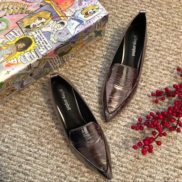 NEW Jeffrey Campbell Viona Metallic Pointed Toe Loafer Size 6 Low Round Heel